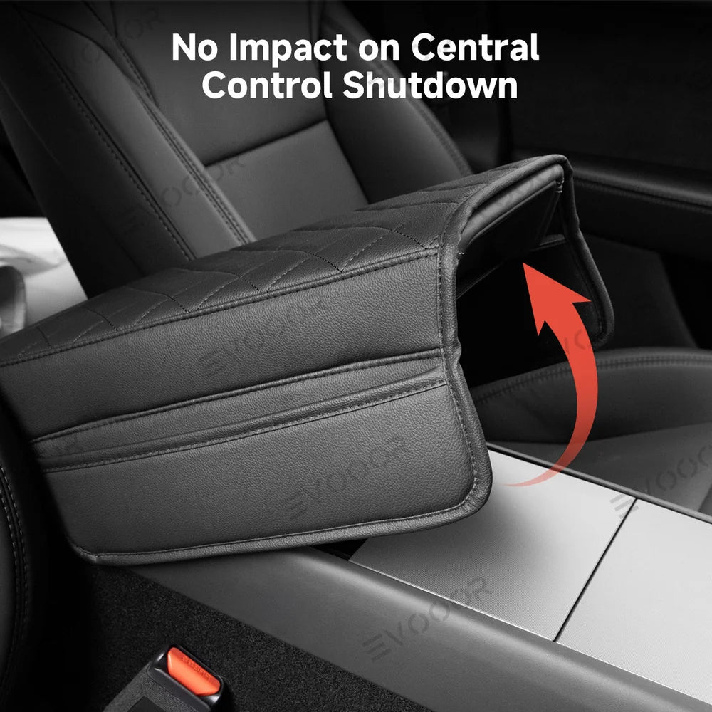 Cubierta de reposabrazos central de cuero con bolsillos laterales para Tesla Model Y Juniper 2025+